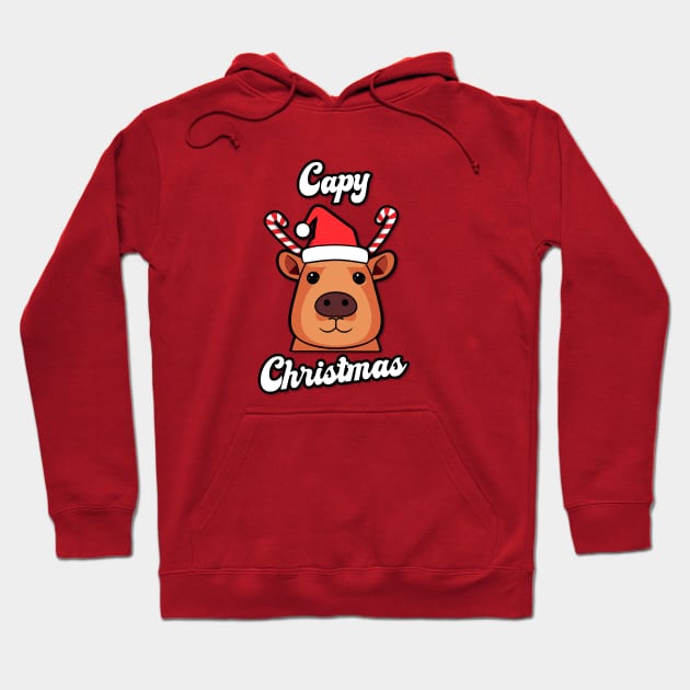 Capy Christmas Capybara Santa Reindeer Cute Humor Happy Chrismtas Hoodie by Step Into Art